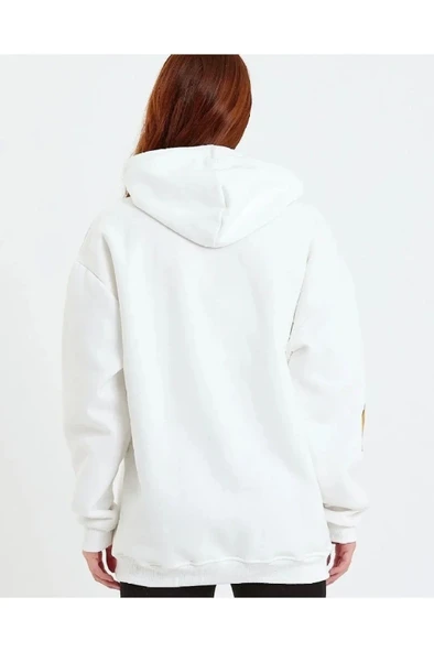 Kadın Baskılı Kapüşonlu Sweatshirt - Beyaz - Resim 2