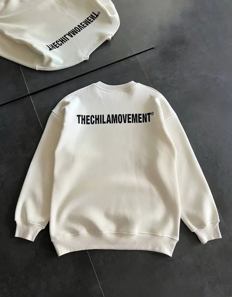 Kışlık Bisiklet Yaka Oversize Baskılı Sweatshirt - Beyaz - Resim 2