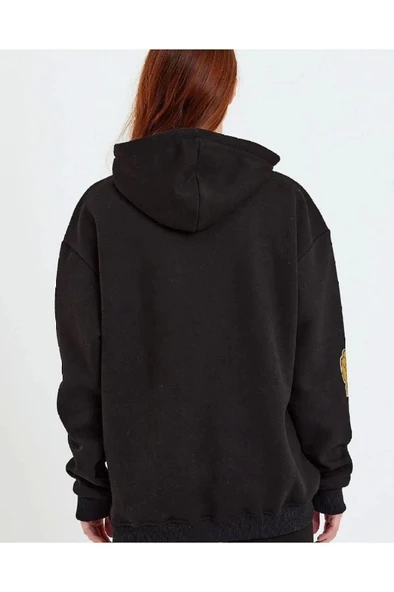 Kadın Baskılı Kapüşonlu Sweatshirt - Siyah - Resim 2