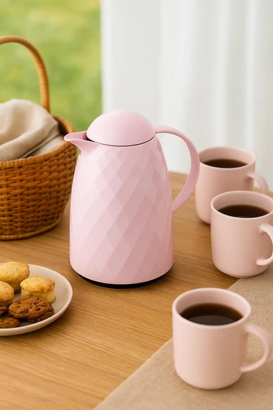 1 Lt Akrilik Soft Pembe Çay Termosu 12 Saat Sıcak 24 Saat Soğuk ürün görseli 1