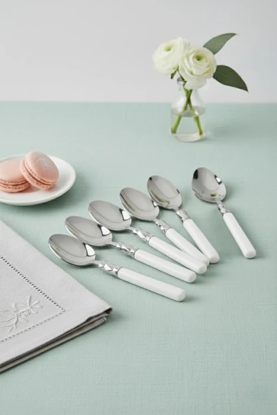 6’lı Paslanmaz Çelik Soft Beyaz Yemek Kaşığı Seti - Resim 2