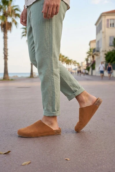 JY0556 Ravn Bağcıksız Hakiki Süet Deri Erkek Günlük Mantar Taban Loafer Klasik Ayakkabı HDMT - Taba ürün görseli 1
