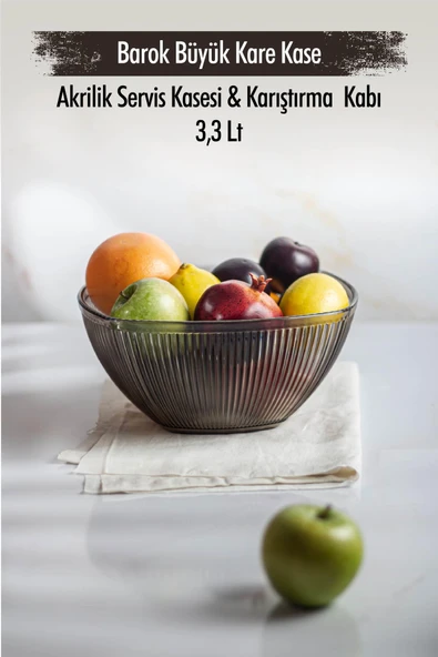 Akrilik Barok Füme Büyük Kare Meyve & Salata Kasesi & Karıştırma Kabı / 3,3 Lt  (CAM DEĞİLDİR) ürün görseli 1