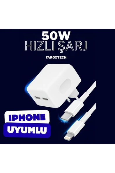 50W Hızlı Şarj Adaptörü + Lightning Kablo (iPhone Uyumlu) ürün görseli 1