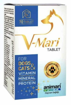Animari V-Mari Kedi Köpek Vitamin ve Protein Hapı 70 Tablet - Enerji, Tüy ve Kas Desteği ürün görseli 1