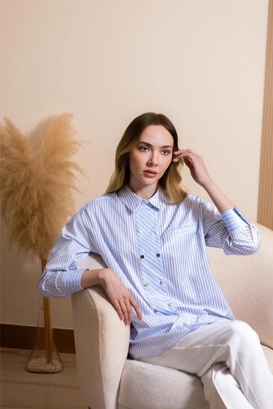 MB11.308 MOODBASİC ÇİZ. ÇIT ÇIT DETAYLI GÖMLEK - Resim 4
