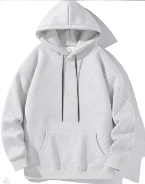 Kadın Uzun Kol Kapşonlu Basic Sweatshirt Hoodie - Gri - Resim 2