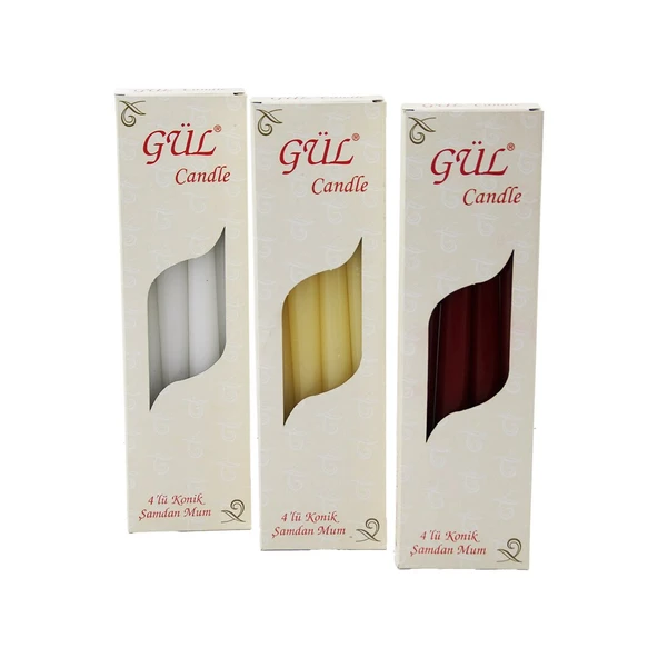 4PCS KONİK ŞAMDAN - DÜZ MUM BEYAZ - RENKLİ 2X25CM GO53/05575 ürün görseli 1
