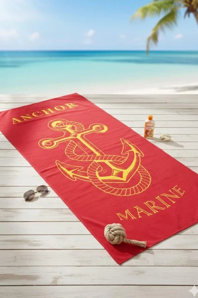 Marine %100 Pamuk 75x150 cm Plaj Havlusu Kırmızı ürün görseli 1