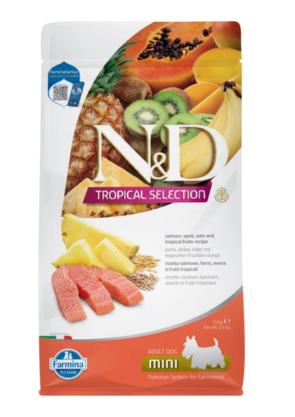 N&D Tropical Selection Somonlu ve Tropikal Meyveli Mini Irk Yetişkin Köpek Maması 1.5 Kg ürün görseli 1
