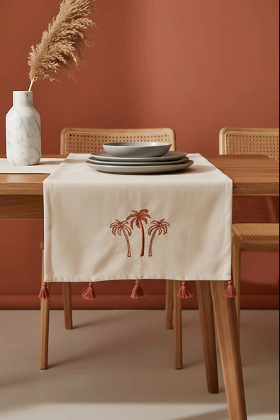 Palmiye Nakışlı Buldan Kumaş Runner 50x130 cm ürün görseli 1