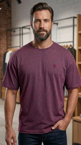 Mennsler 5XL Beden Exclusive Seri Bordo %100 Pamuk Merserize Erkek T-shirt ürün görseli 1