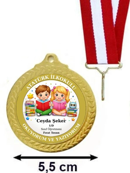 Kişiye Özel Okuma Madalyası - Okuma Yazma Madalyası - Öğrenci Madalyası ( 24 Adet ) ürün görseli 1