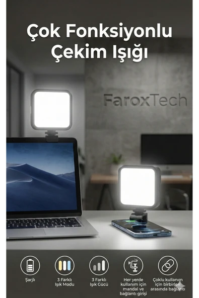 Şarj Edilebilir & Taşınabilir Çok Fonksiyonlu Çekim Işığı - Telefon - Bilgisayar - Kamera Uyumlu ürün görseli 1