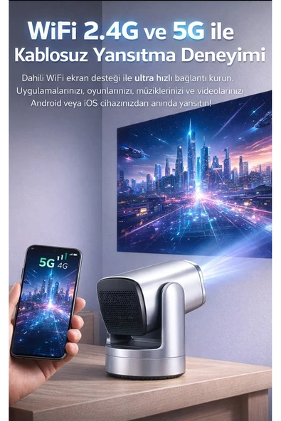 Taşınabilir Ev Sinema Sistemi - 150 İnç Dev Ekran, 9750mAh Bataryalı, Tavana Yansıtma Özellikli ürün görseli 1