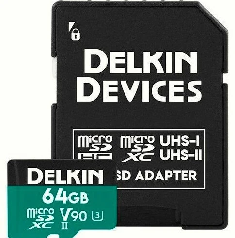 Delkin Devices 64GB BLACK UHS-II V90 MicroSDXC Hafıza Kartı + SD Adapter ürün görseli 1