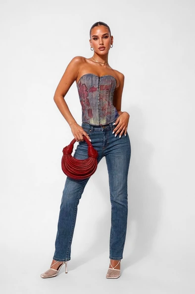 Kadın Düz Kesim Düz Paça Straight Fit Mavi Jean Pantolon ürün görseli 1