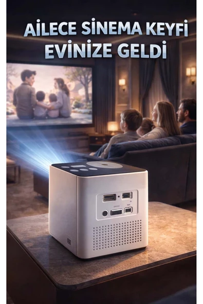300 ANSI Lümen Şarjlı Taşınabilir Projeksiyon - HD 720P 4K Destekli WiFi Bluetooth Ev Sinema Sistemi ürün görseli 1