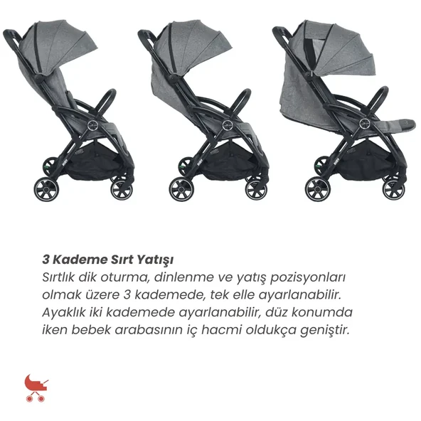 Merkür Bebe Ruby Kabin Boy Bebek Arabası Gri - Resim 3