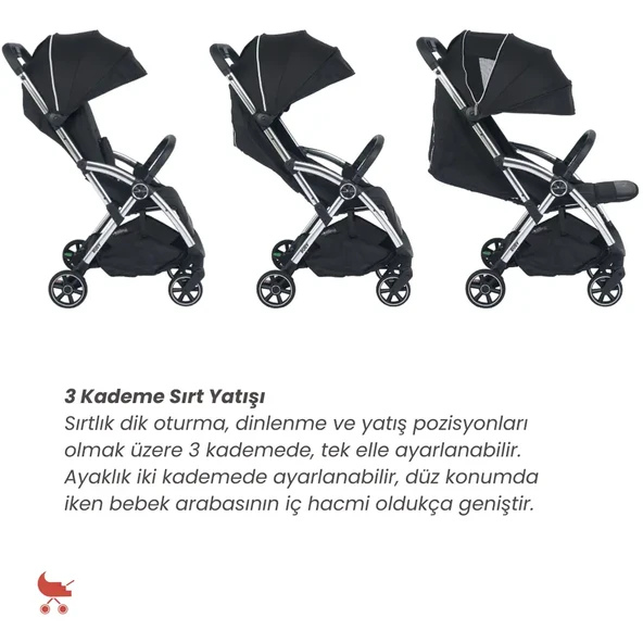 Merkür Bebe Ruby Kabin Boy Bebek Arabası Siyah - Resim 3