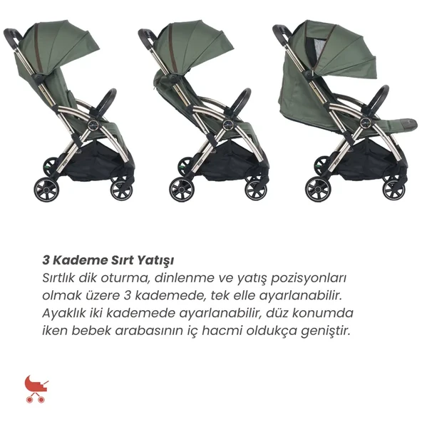 Merkür Bebe Ruby Kabin Boy Bebek Arabası Yeşil - Resim 3