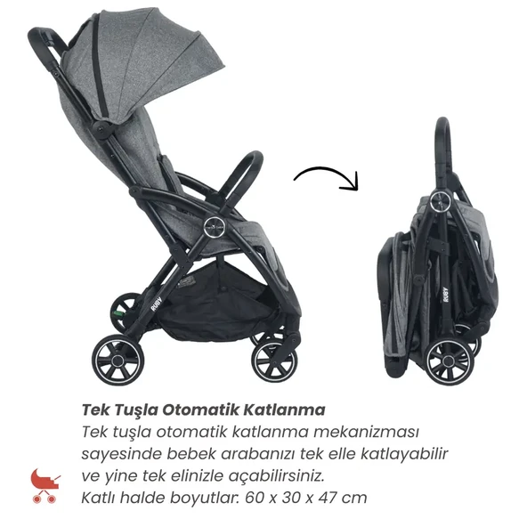 Merkür Bebe Ruby Kabin Boy Bebek Arabası Gri - Resim 4