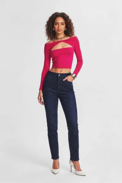 Kadın Yüksel Bel Skinny Fit Esnek Lacivert Jean Pantolon ürün görseli 1