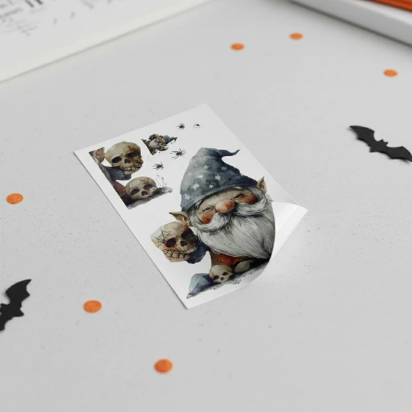 Gotik Cüce ve Kafatası Halloween Duvar Sticker Seti - Resim 2