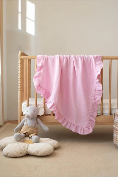 Müslin Piliseli Bebek Battaniyesi 90x100 Cm Pembe ürün görseli 1