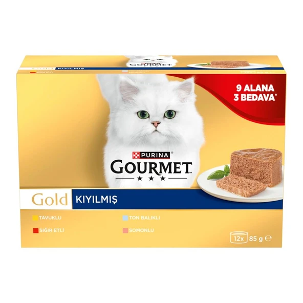 Gourmet Gold Kıyılmış Karışık Çeşitli Yetişkin Kedi Konservesi 8x85 Gr (12 AL 9 ÖDE) ürün görseli 1
