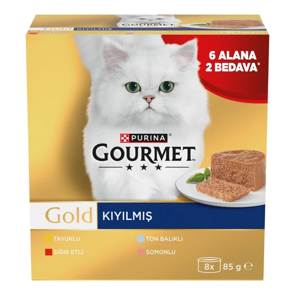 Gourmet Gold Kıyılmış Karışık Çeşitli Yetişkin Kedi Konservesi 8x85 Gr (8 AL 6 ÖDE) ürün görseli 1