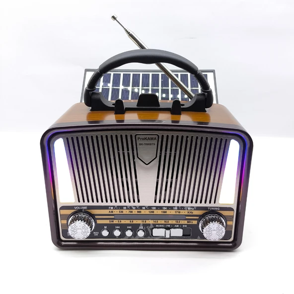 BK-7090BTS Güneş Panelli Nostaljik Radyo - Bluetooth, USB, SD Kart Girişli 3 Bantlı Şarjlı Radyo ürün görseli 1