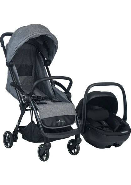 Merkür Bebe  Ruby Tek Tuşla Otomatik Katlanan Kabin Boy Travel Sistem Bebek Arabası Gri  - Merkür Bebe Guardix i-Size Oto Koltuğu Ana Kucağı 0-13 kSiyah ürün görseli 1