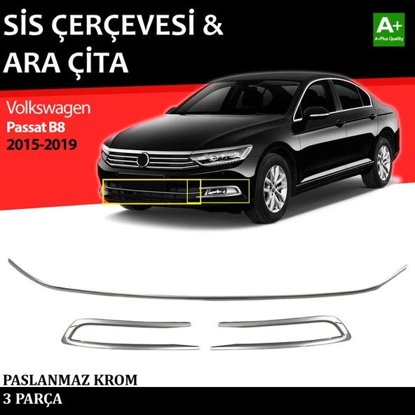 VW Passat B8 Sis Farı Çerçevesi & Ara Çıtası Krom Takımı 2015 2016 2017 2018 2019 ürün görseli 1