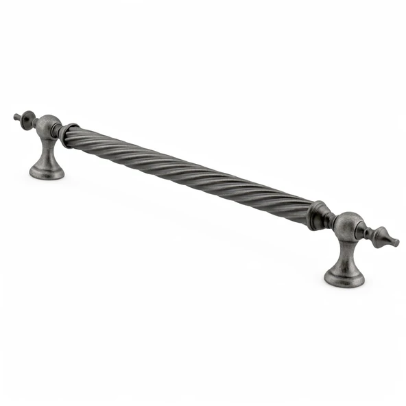 Burgulu Antik Gümüş 40 cm Çelik Kapı Tutma Kolu Sürgülü Dış Çekme Kulpu Kulbu Tutamağı Kol 1 Adet ürün görseli 1