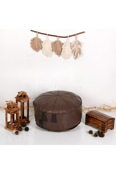 Ottoman Pouffe Şok Fiyat Açılışa Özel %50 Off! Art Deco El Yapımı Hakiki Deri Orijinal Bohem Ottoman Puf Minder60cm ürün görseli 1