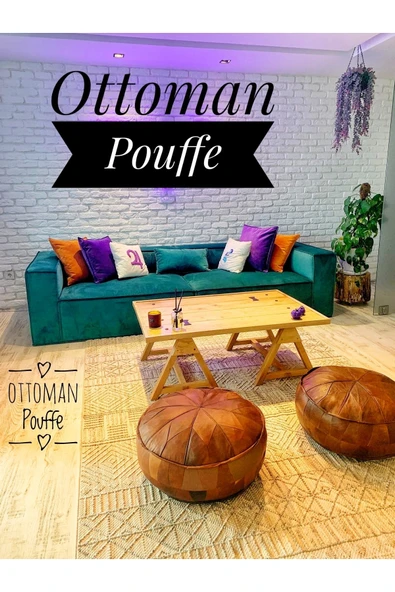 Ottoman Pouffe Şok Fiyat Açılışa Özel %50 Off! Art Deco El Yapımı Hakiki Deri Orijinal Bohem Ottoman Puf Minder60cm ürün görseli 1