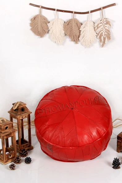 Canarı Hobi El Yapımı Deri Orijinal Bohem Ottoman Puf Minder 60cm ürün görseli 1