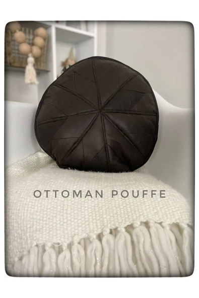 Ottoman Pouffe Art Deco El Yapımı Hakiki Deri Orijinal Bohem Ottoman Puf Yer Minderi 40cm (DOLGUSUZ) ürün görseli 1