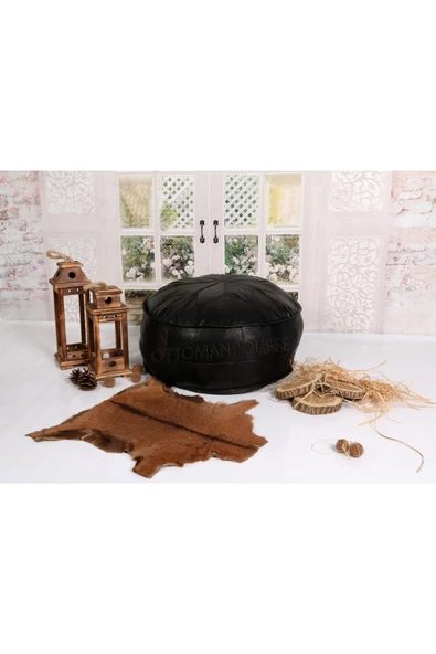 Ottoman Pouffe Şok Fiyat Açılışa Özel %50 Off! Art Deco El Yapımı Hakiki Deri Orijinal Bohem Ottoman Puf Minder60cm ürün görseli 1