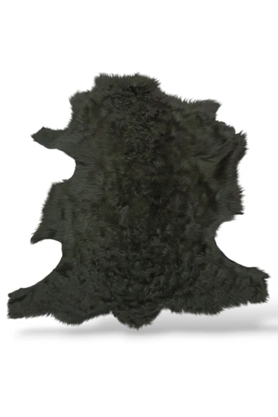 Ottoman Pouffe Hakiki Gerçek Deri Koyun Postu Haki Yeşil 65x82cm ürün görseli 1
