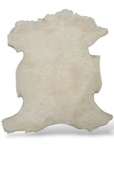 Ottoman Pouffe Hakiki Gerçek Deri Koyun Postu Posteki Krem 55x70cm ürün görseli 1