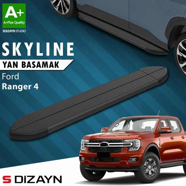 S-Dizayn Ford Ranger 4 Skyline Siyah Yan Basamak 203 Cm 2023 Üzeri A+ Kalite ürün görseli 1