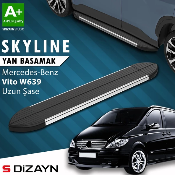 S-Dizayn Mercedes Vito W639 Uzun Şase Skyline Krom Yan Basamak 253 Cm 2004-2014 A+ Kalite ürün görseli 1