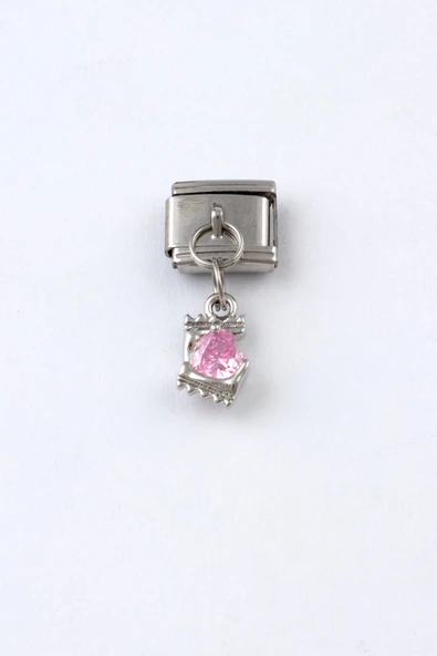 Sortie Aksesuar Zirkon Pembe Kalp Figürlü Paslanmaz Çelik İtalyan Charm Bileklik Kişiselleştirme Eki Link ürün görseli 1