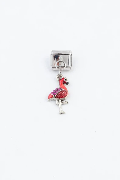 Sortie Aksesuar Flamingo Figürlü Zirkon Taşlı Paslanmaz Çelik İtalyan Charm Bileklik Kişiselleştirme Eki Link ürün görseli 1