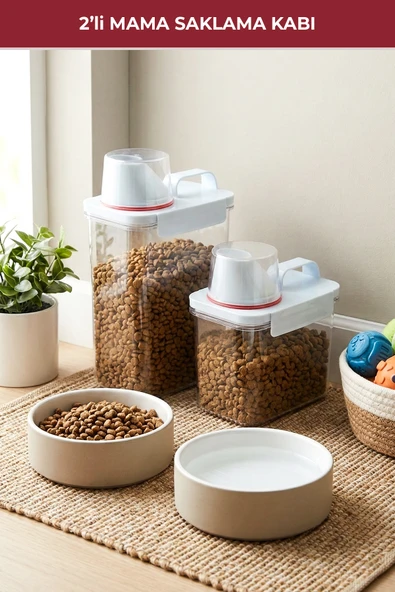 2'li Sızdırmaz Kedi Köpek Mama Saklama Kabı 1100 ml ve 1800 ml ürün görseli 1