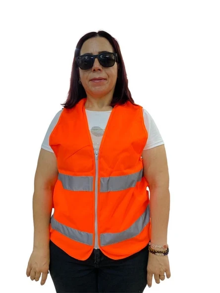 Fermuarlı Turuncu İkaz Yeleği XL Beden 59 cm ürün görseli 1