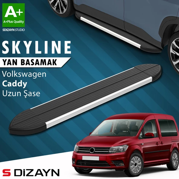 S-Dizayn VW Caddy 3 Uzun Şase Skyline Aluminyum Yan Basamak 223 Cm 2004-2020 A+ Kalite ürün görseli 1