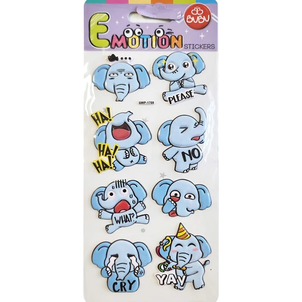Bu-Bu Emotions Puffy Sticker Elephants Tigers 9x21 SWP-1708 ürün görseli 1